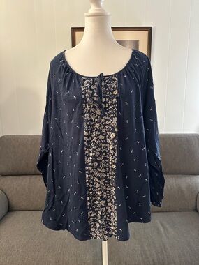 Lucky Brand Navy Floral Panel Top - Women's